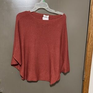 Elegant Terracotta Knit Batwing Poncho-Nadine West